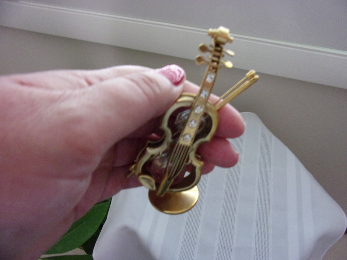 Unique Vintage 24 K Gold Plated Violin With Austrian Crystals Etsy