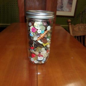 Vintage Mason Jar Filled With Vintage Buttons