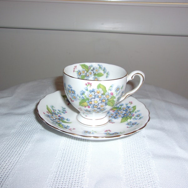 Vintage Forget Me Not Fine Bone China Tea Cup & Saucer Set England