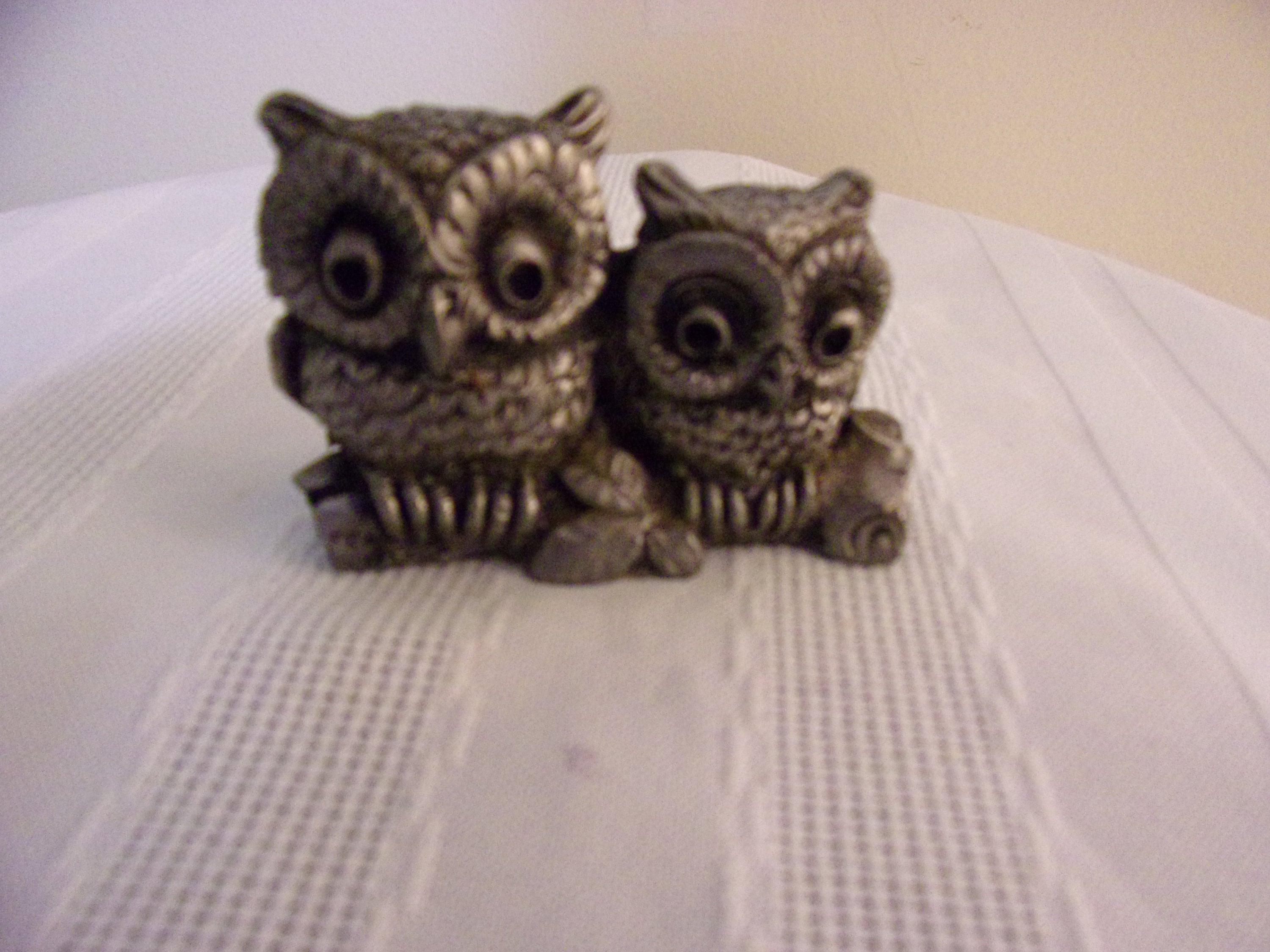 Vintage Pewter Pair of Owls Figurine Collectible Etsy