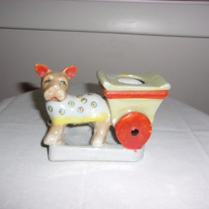 Vintage Handcrafted Ceramic Dog With Cart Figurine Made In Japan