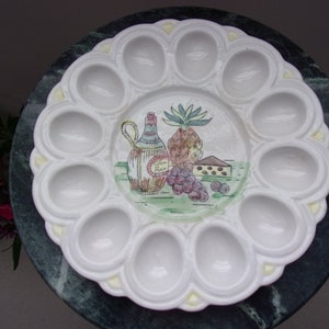 Vintage Ceramic Deviled Egg Platter Wine Fruit & Cheese Design