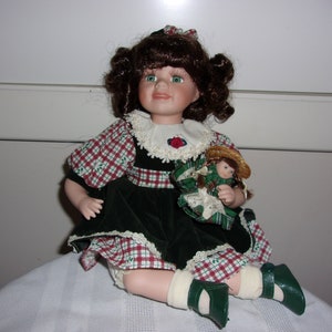 Vintage Brown Curly Haired Doll With A Doll Doll