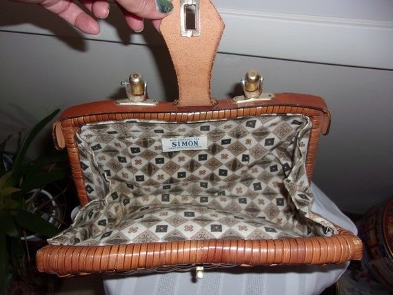 Vintage Simon Wicker Purse Handbag Handcrafted Wo… - image 7
