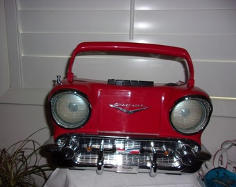 Vintage Red 57 Chevy AM FM Radio With Cassette Deck By Randix