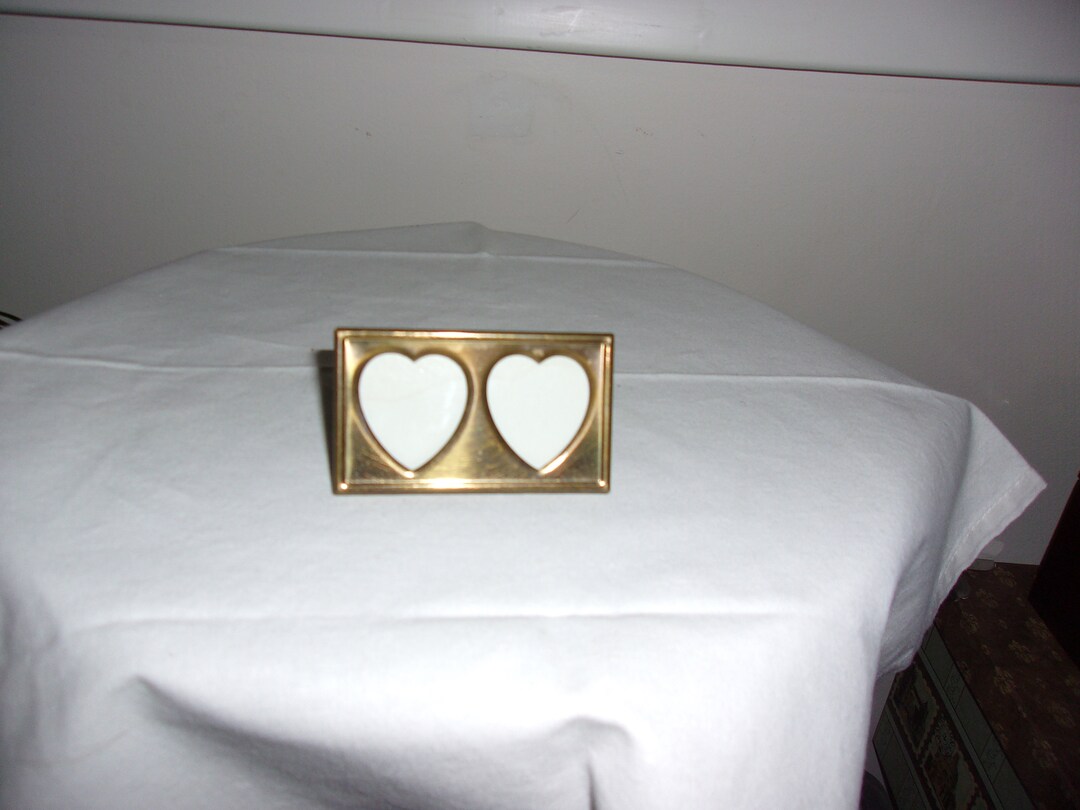 Vintage Small Brass Double Heart Picture Frame Etsy