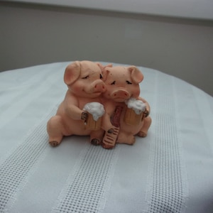 Vintage Partying Pigs Figurine Pair Of Pigs With Beers And A Bottle Of Wine Figurine