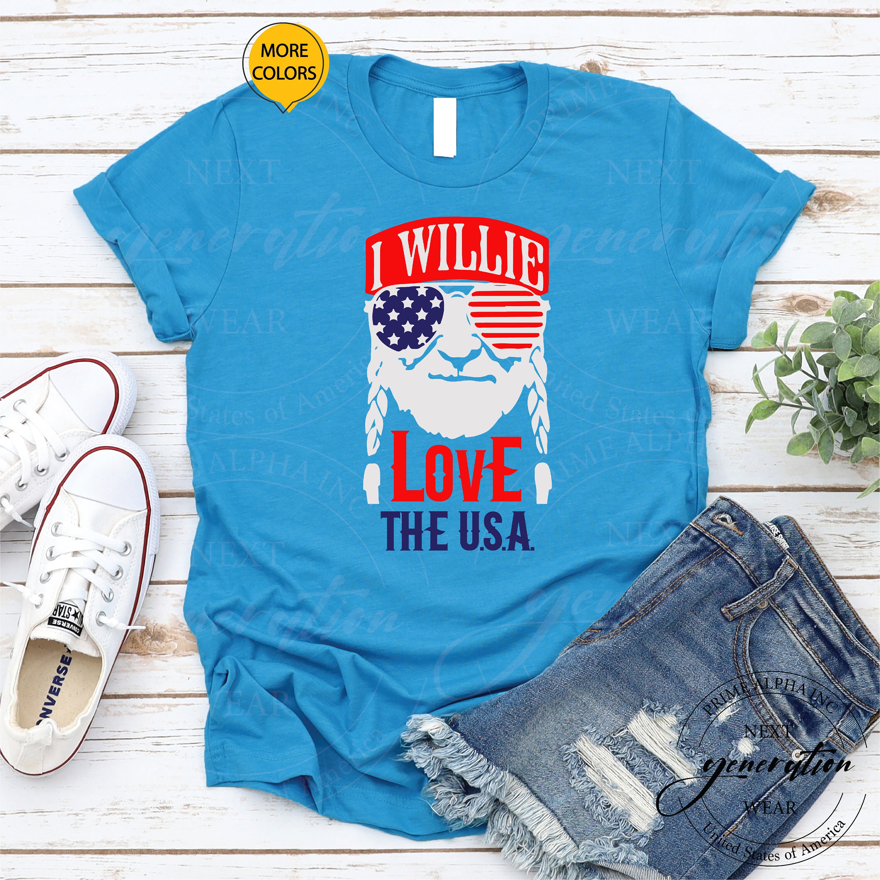 I Willie Love The USA Shirt Womens Casual Willie Nelson Graphic Tees Lady Summer Short Sleeve Fourth July Shirt 