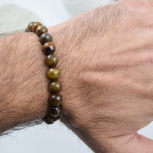 Men&#39;s Gemstone Bracelet,Tiger Eye Stone Bracelet for Men,Gift for Him,Protection Bracelet,Crystal healing Gemstone Bracelet Size choices,8mm