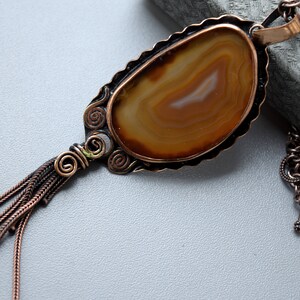 Braun achat Halskette, Achat Scheibe Anhänger, von Hand geschmiedet, Boho Halskette, Kupfer Schmuck, Kristall Halskette, Edelstein Halskette, Stein Anhänger