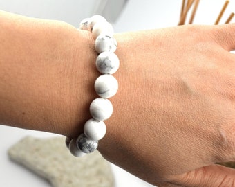 White Howlite  Bracelet,Bracelet for Women,Gift for Her,Protection Bracelet,Birthstone Bracelet,Crystal Healing Bracelet-Size choices,10mm