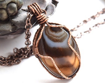 Agate Necklace, Copper Jewelry,Wire Wrapped Pendant, Gemstone Necklace,Agate Pendant,Copper Necklace,Boho Necklace,Rustic Jewelry,Birthstone