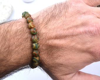Men's Gemstone Bracelet,Matte Tibetan Agate Bracelet for Men,Gift for Him,Protection Gift,Crystal healing Gemstone Bracelet-Size choices,8mm
