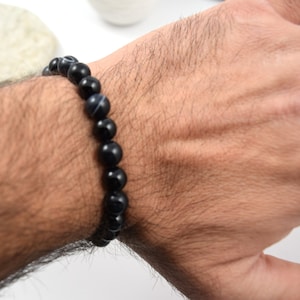 Edelsteenarmband voor heren, zwarte agaatarmband voor heren, cadeau voor hem, beschermingsarmband, kristalhelende edelsteenarmband - maatkeuzes, 8 mm