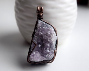 Amethyst Necklace, Wire Wrapped Pendant, Gemstone Necklace, Raw Amethyst Pendant, Copper Jewelry, Boho Necklace, Raw Stone Necklace