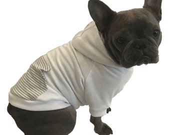 Marlow Dog Hoodie, 100% organic cotton, Dog Hoodie, white hoodie, stripes, dog clothes, French bulldog, dog sweater, fleece
