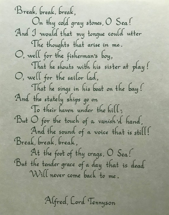 Tennyson S Break Break Break Calligraphy Etsy
