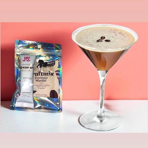 Guilt Free, Low Calorie, All Natural Espresso Martini party favor cocktail kit with customizable label.