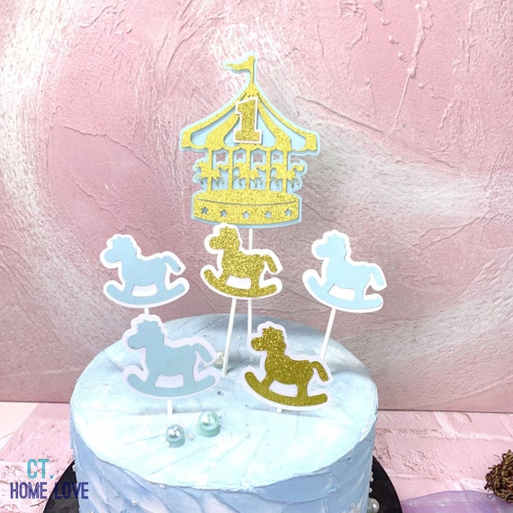 Glitter Carousel Merry Go Round Birthday Cake Topper Cupcake Toppers Babys First Birthday Number One set of 6pcs - Etsy