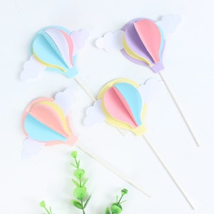 3D hot air balloon with white cloud cake toppers - cake decoration - party decor - first birthday party - Set of 4pcs