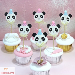 Panda cupcake toppers - baby shower panda cupcake picks – first birthday Party Decor. Set of 3pcs