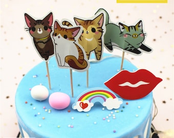 Kitty cake toppers, Kitten Theme Birthday Picks, Kitty Cat Party Decorations, kitty birthday - kitty birthday party - set of 24