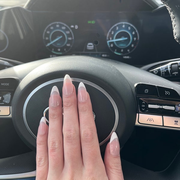 White Almond French Tip Nails