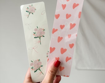 Floral bouquet and hearts double sided Valentine themed Laminated Bookmarks on photo quality cardstock