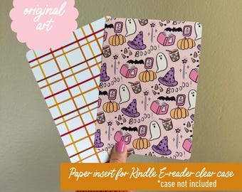 Spooky Season Pink Original Art Cardstock insert for clear e-reader case fits kindles and kobo case not included