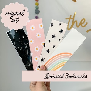 Laminated Bookmarks on photo quality cardstock original art choose floral, rainbow, or stars, or all 3