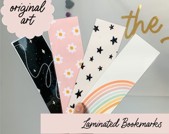 Laminated Bookmarks on photo quality cardstock original art choose floral, rainbow, or stars, or all 3