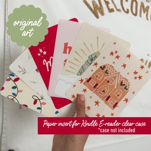 Original Art Cardstock insert Cozy Christmas Holiday Launch for clear e-reader case fits kindle 11gen, 10gen, 6&quot; basic- case not included