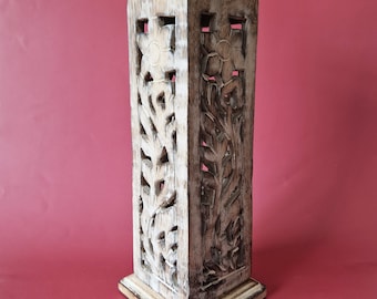 Large hand-carved wooden incense holder. Made of mango wood in India