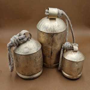 Large Iron bells. Set of 3 garden cowbells. Decorative hanging bells. Indian cow bells