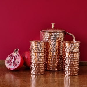 Quality copper jug with four copper glasses. Made of pure copper. image 5