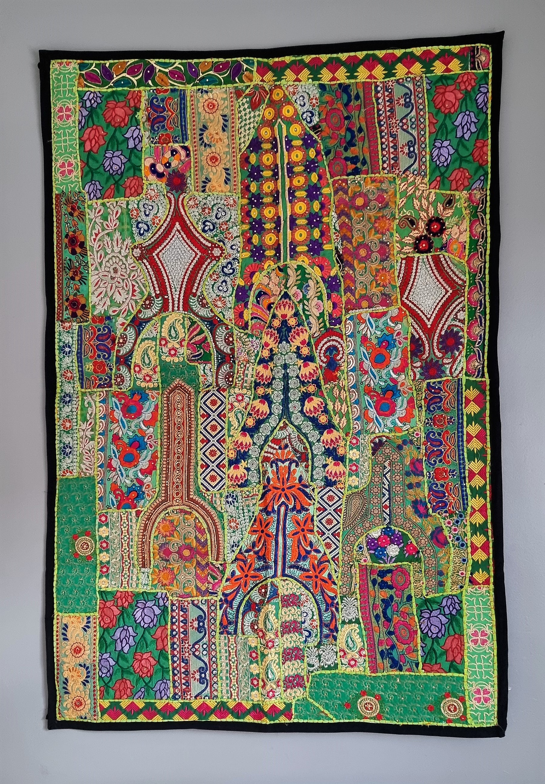 Indian Wall Hanging Wool Embroidery Handmade Suzani Cotton Hippie Throw Tapestry 