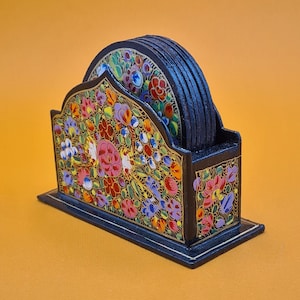 Hand-Painted Paper Mache Coasters: Decorative Floral Tea Coasters, Indian Art