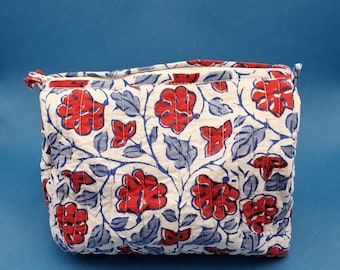 Trousse de toilette indienne en coton matelassé à imprimé bloc