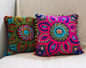 Indian Suzani embroidered cushion covers