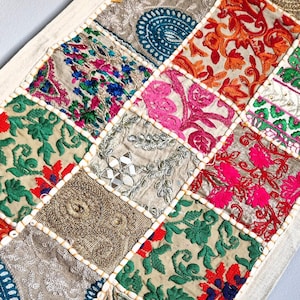 Vintage sari patchwork table runner