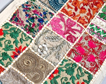 Vintage sari patchwork table runner
