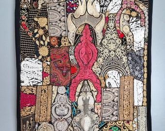 Indyjska dekoracja ścienna w stylu vintage: haftowany gobelin (100 x 150 cm)