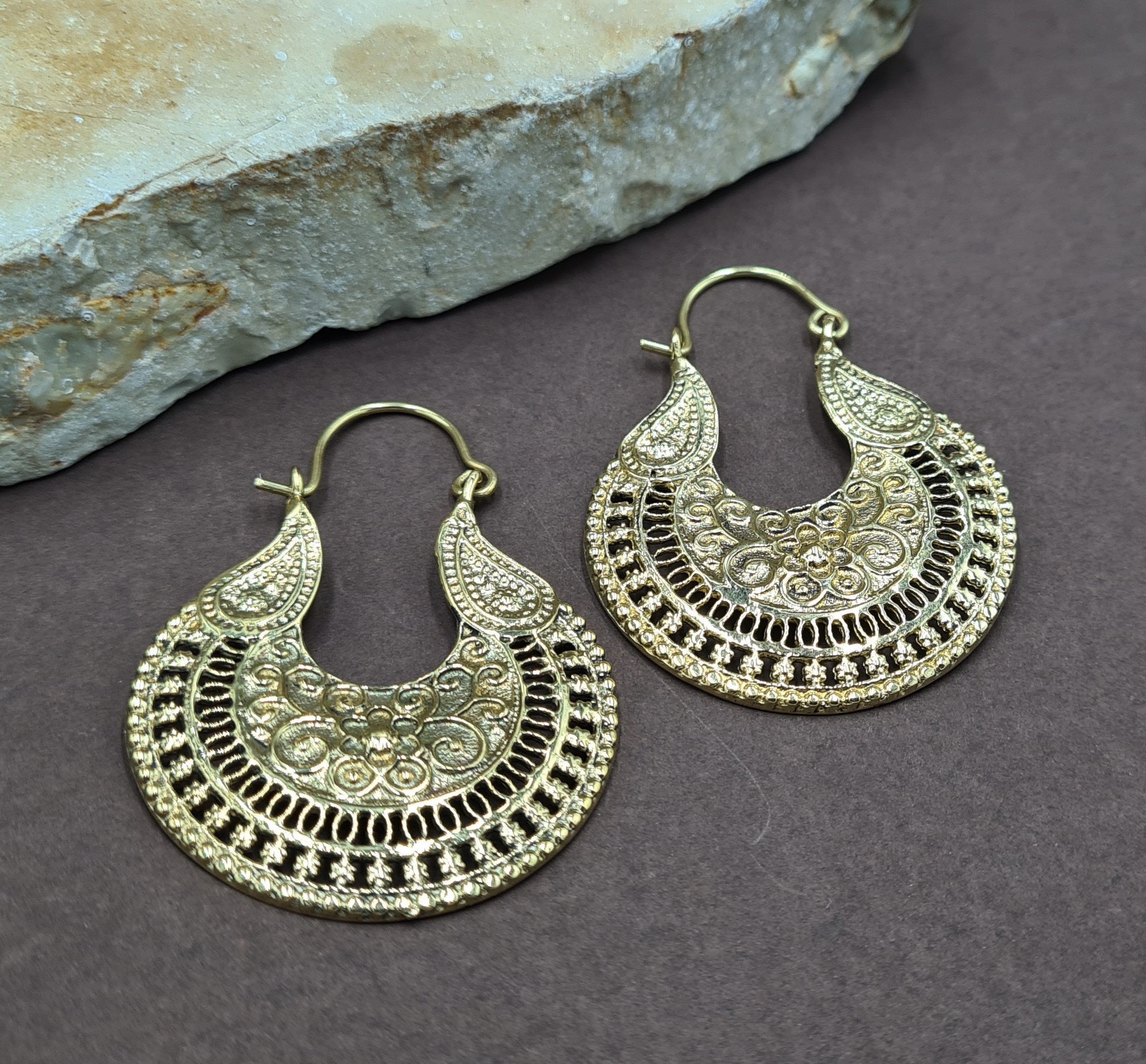 Gold Brass Gypsy Earrings. Gold Dangle Earrings - Etsy