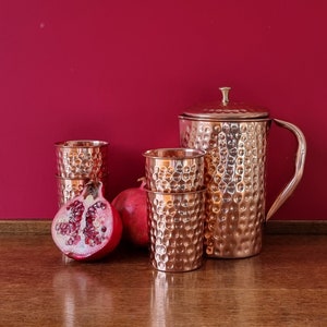 Quality copper jug with four copper glasses. Made of pure copper. image 6