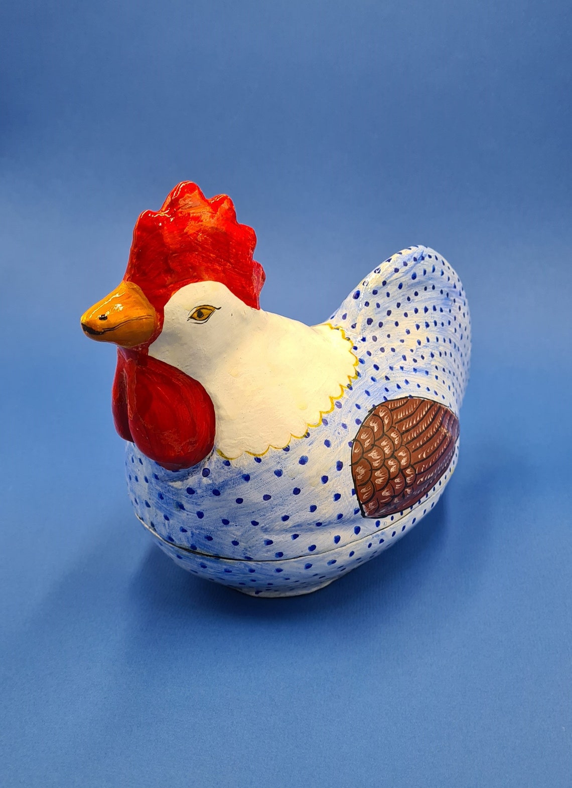 Handpainted Paper Mache Hen Box. Paper Mache Box. Etsy UK