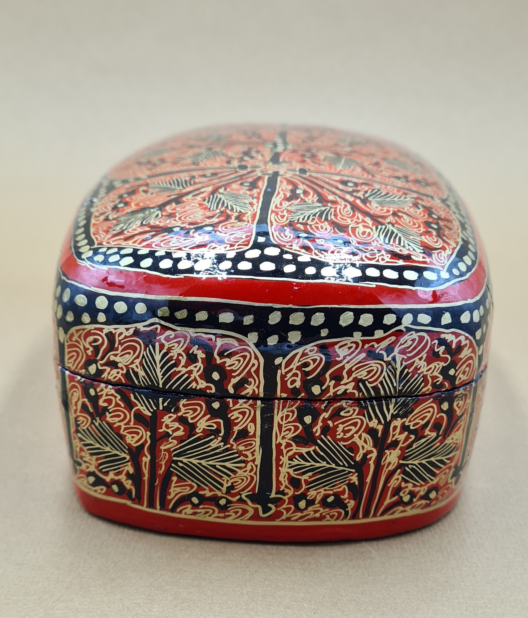 Gold red jewellery box. Handpainted lacquered paper mache Etsy