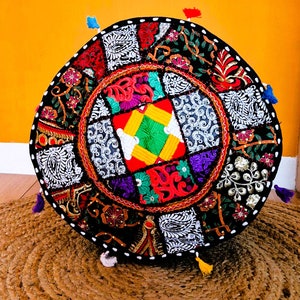 Indian pouf cover. Patchwork ottoman. Handmade home deco.