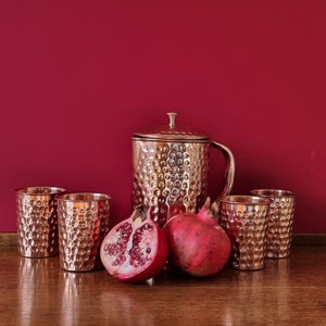 Quality copper jug with four copper glasses. Made of pure copper. image 2