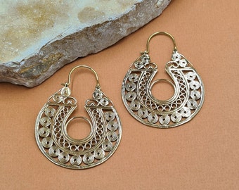 Large brass earrings. Bohemian earrings.