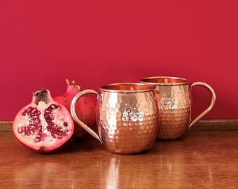 Quality copper mug or set of 2 mugs. Pure copper hammered mugs